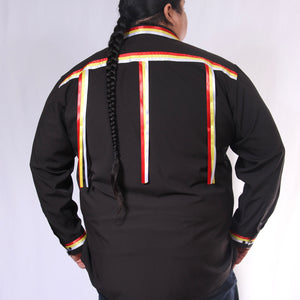 Fire-Color Black Long-Sleeve Ribbon Shirt Ribbon Shirt four Corners, four directions, Indian, Indigenous, indigenous unity, Native, oit, Our, Powwow, ribbon shirt, Traditions - Our Indigenous