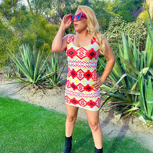 Sun Arrow Fitted Mini Dress dress american indian, dress, fitted, fitted dress, indigenous, indigenous brand, indigenous dress, indigenous pattern, native brand, oit, oitclothing, rez, tribal