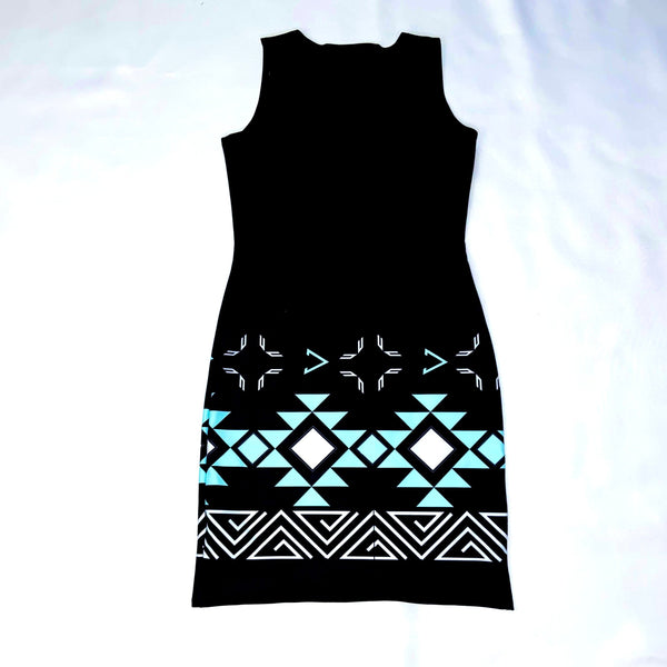 Black Turquoise Diamond Fitted Dress Black Turquoise Diamond Fitted Dress