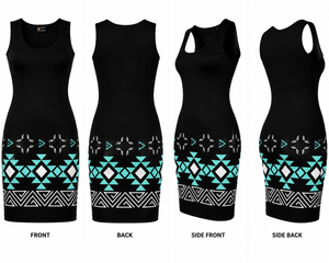 Black Turquoise Diamond Fitted Dress