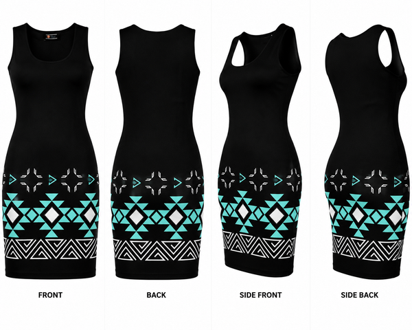 Black Turquoise Diamond Fitted Dress