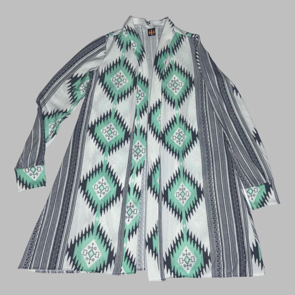 Long-Sleeve White-Green Cardigan