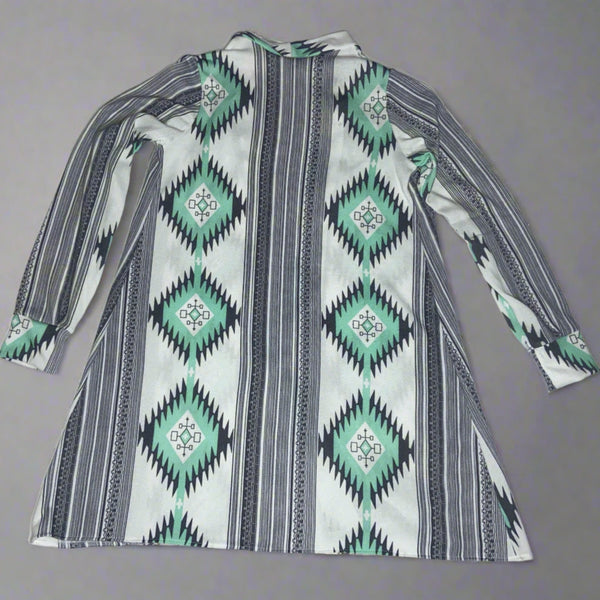 Long-Sleeve White-Green Cardigan