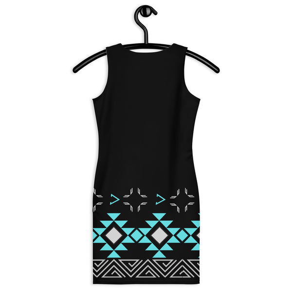 Black Turquoise Diamond Fitted Dress