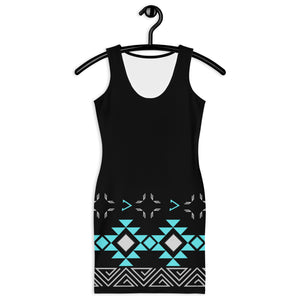 Black Turquoise Diamond Fitted Dress
