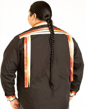 Fire-Color Black Long-Sleeve Ribbon Shirt Ribbon Shirt four Corners, four directions, Indian, Indigenous, indigenous unity, Native, oit, Our, Powwow, ribbon shirt, Traditions - Our Indigenous