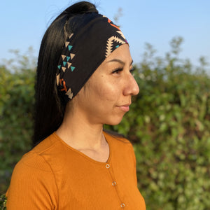 Black/Turquoise Pyramid Headband Headbands accessories, black, comfort, comfortable, Cotton, fabric, Fall, Fashion, fit, gear, girls, hand wash, handmade, headband, Indian, Indigenous, indige