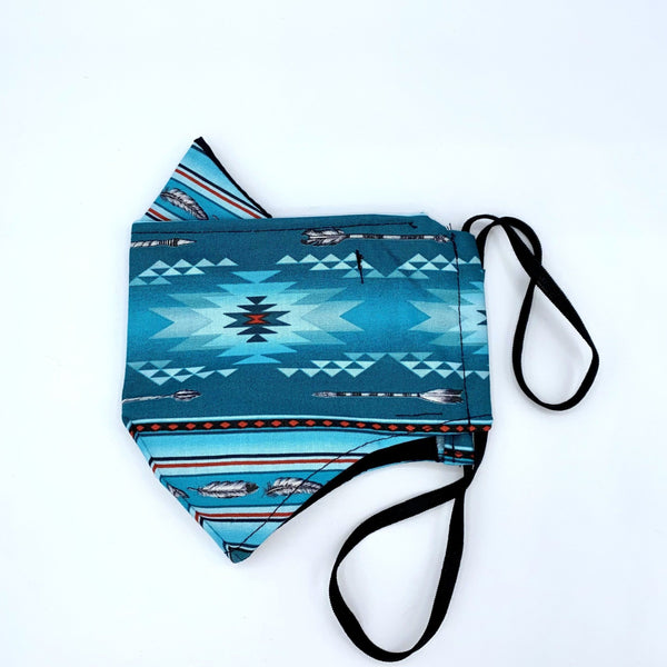 Turquoise Stripe Reusable Mask 2.0 mask 2.0 accessories, cold weather, comfort, comfortable, comfy, cool, Cotton, gear, gift, hand wash, handcrafted, handmade, Indigenous, indigenous brand, i