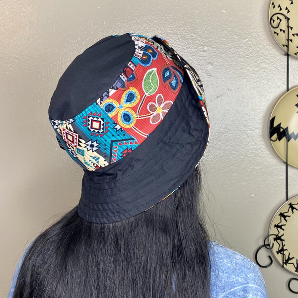 Reversible Bucket Hat Strip hat Aboriginal, accessories, accessory, america, american, black, blue, cap, clothing, clothing line, comfort, comfortable, comfy, Cotton, culture, dance, fabric, 