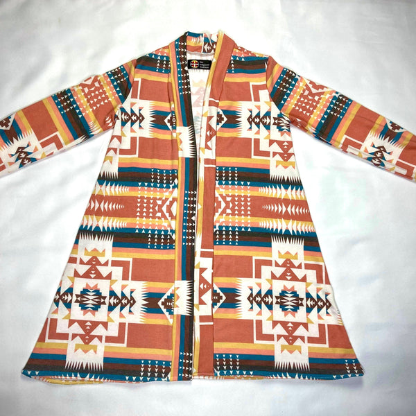 Women’s Long Sleeve Multi-Color Cardigan Cardigan accessories, black, Cardigan, Cotton, double knit, Fall, Fashion, front, gold, handcrafted, handmade, Indigenous, long, Native, Our, popula